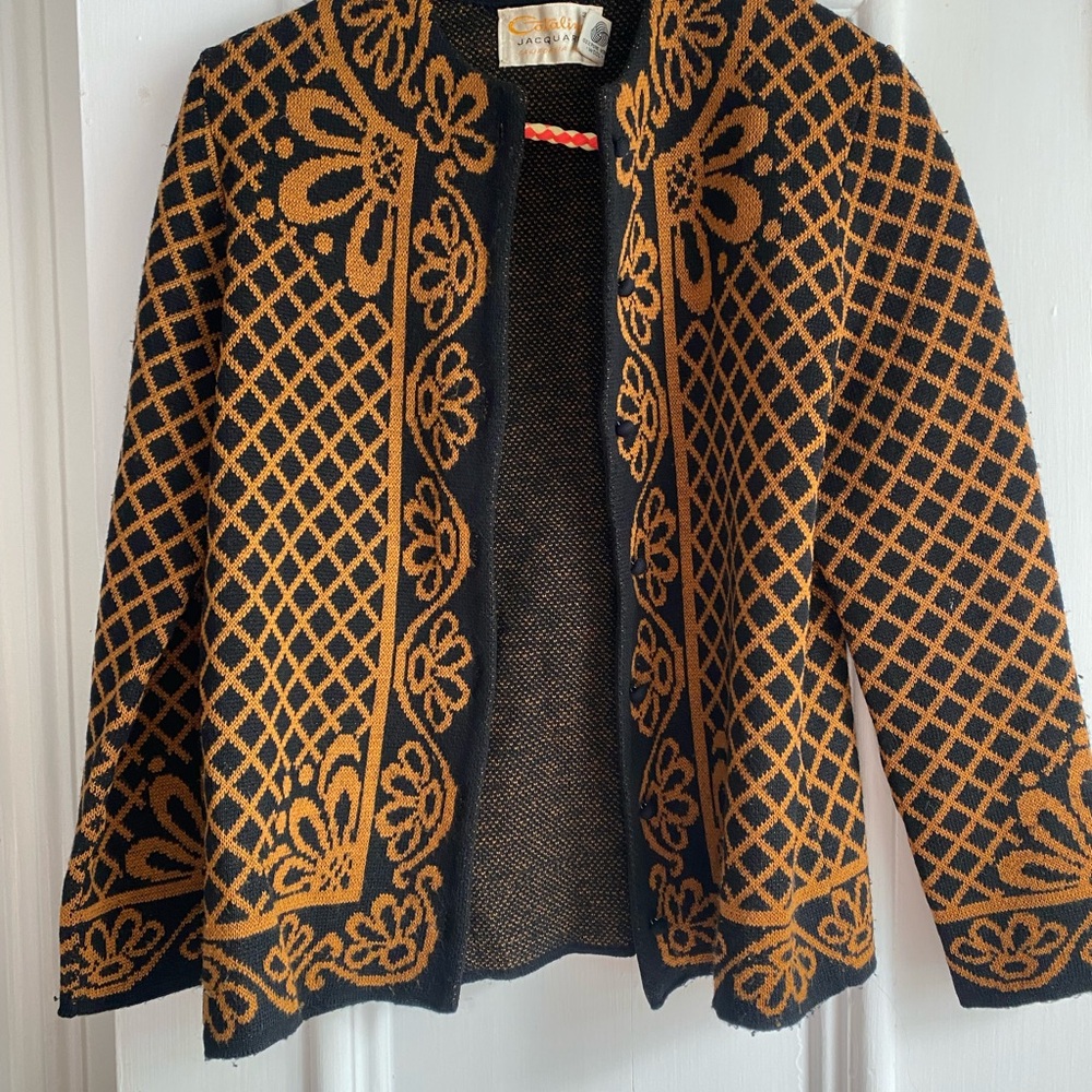 Vintage 1960’s Catalina Jacquard 100% Wool Cardigan